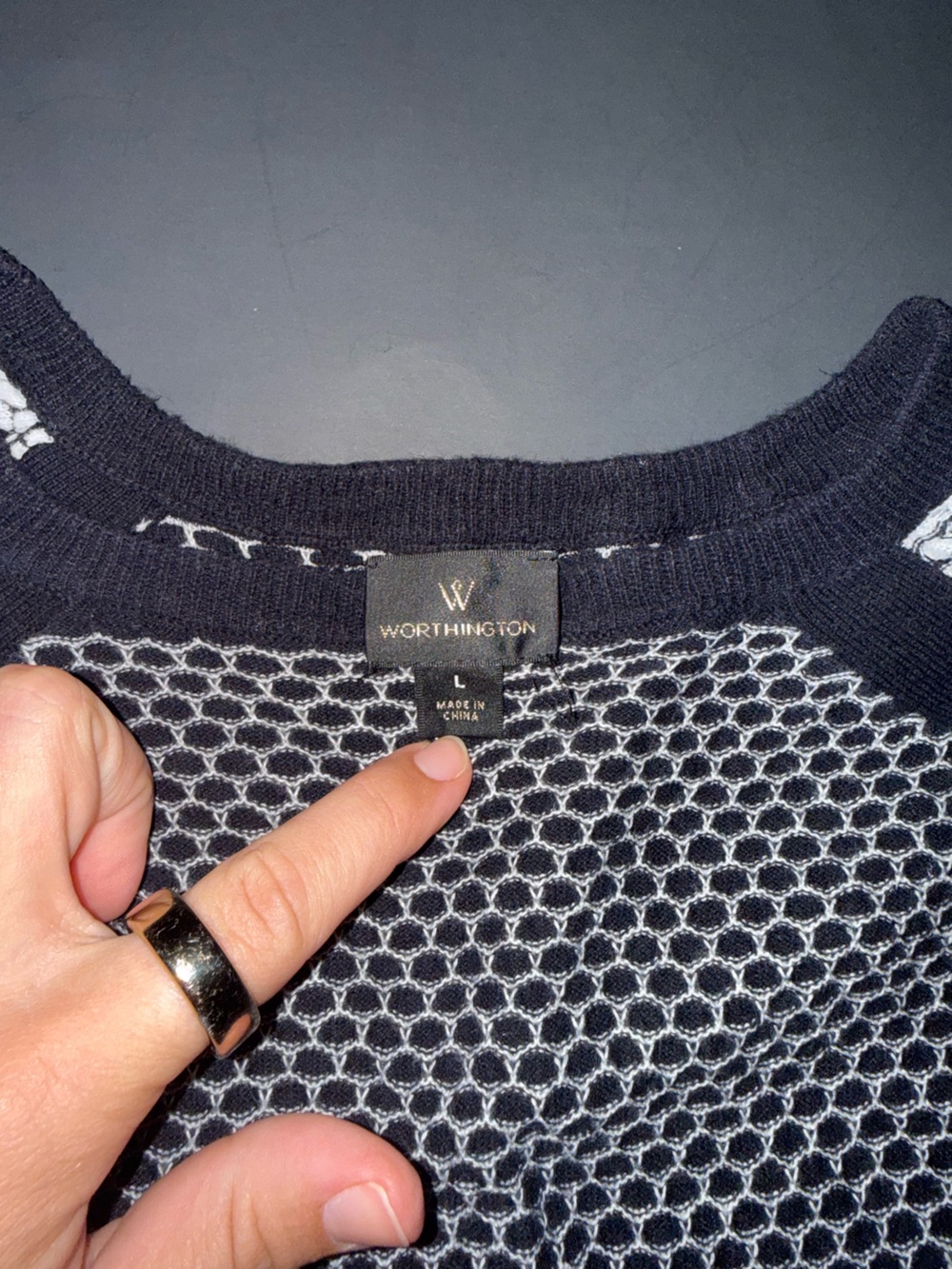Worthington Black & White Honeycomb Knit Crewneck Sweater - Picture 2 of 3